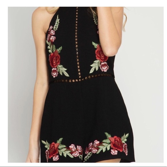 High Neck Floral Romper - Picture 2 of 7